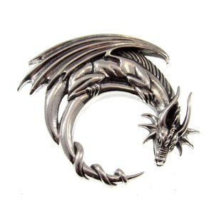 Solid 925 Sterling Silver Dragon Moon Mystical Guardian Pendant by Peter Stone